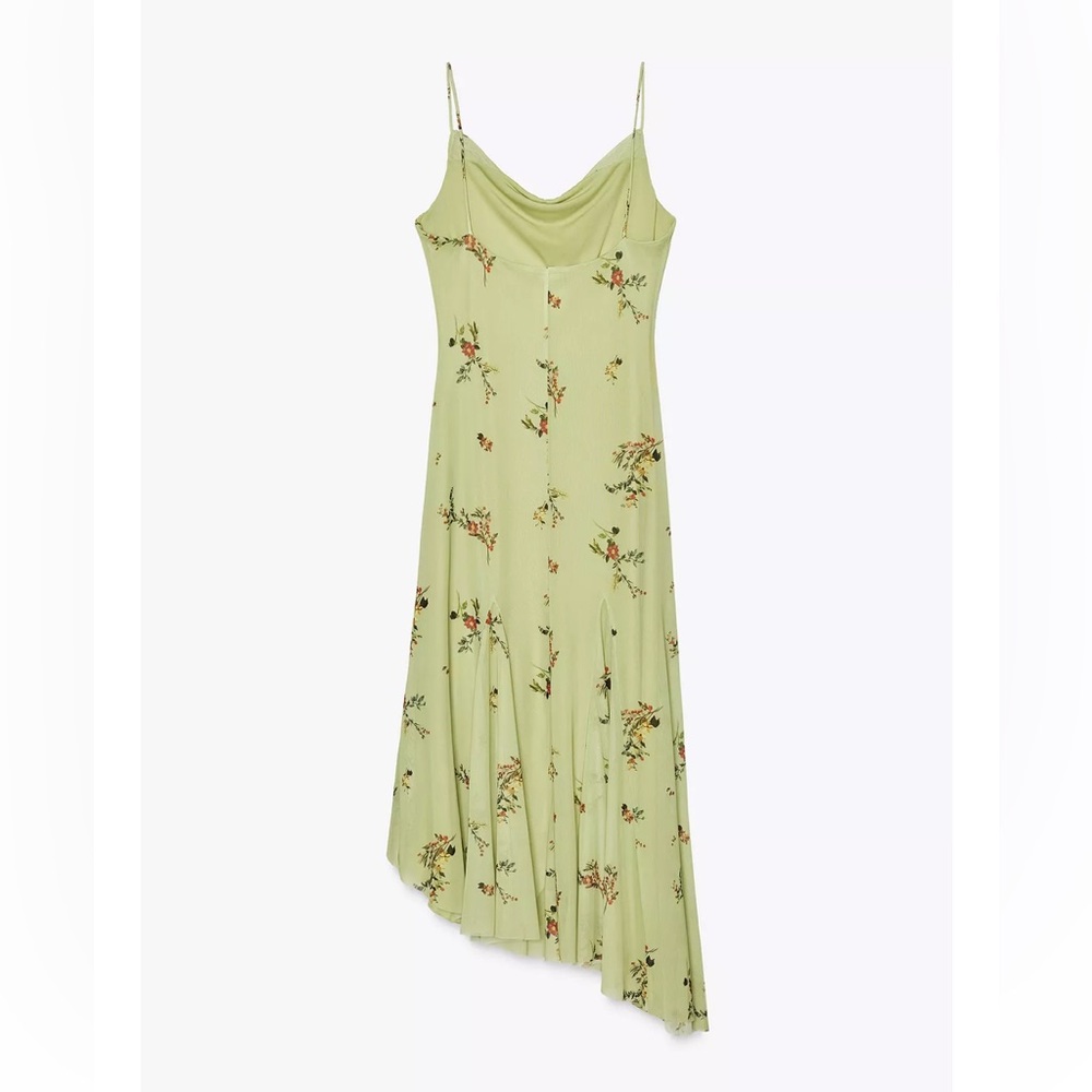 Zara NWT printed tulle midi dress green floral 5039/123 - Picture 7 of 9